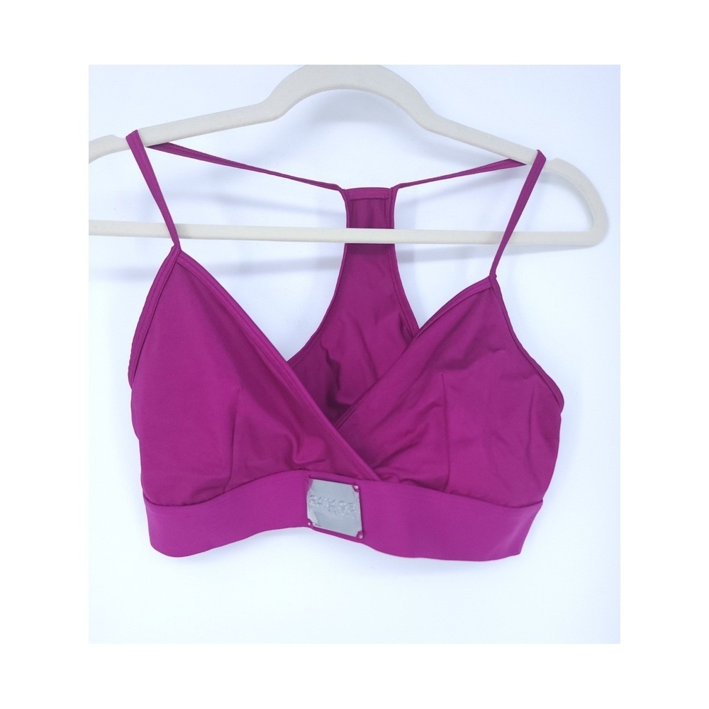 Savage X Fenty Magenta Sports Bra Low Impact Wrap‎ Front Logo Activewear Top LG